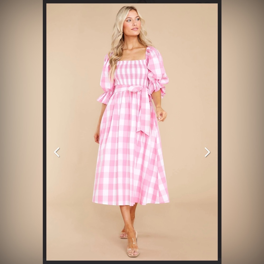 NWT Red Dress Boutique | Aura Dignity And Grace Pink Gingham Midi Dress Size S